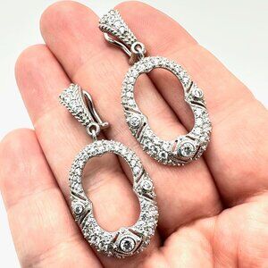 Designer Judith Ripka Sterling Silver CZ Chandelier Lever Back Pierced Earrings